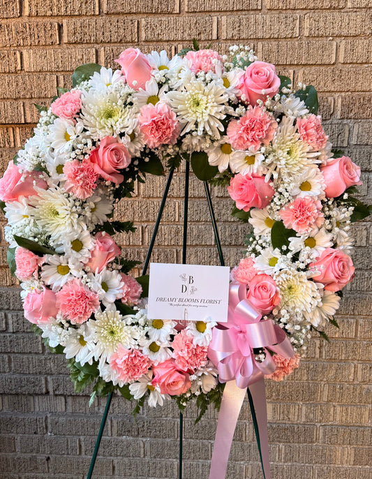 White and Pink Standing Wreath