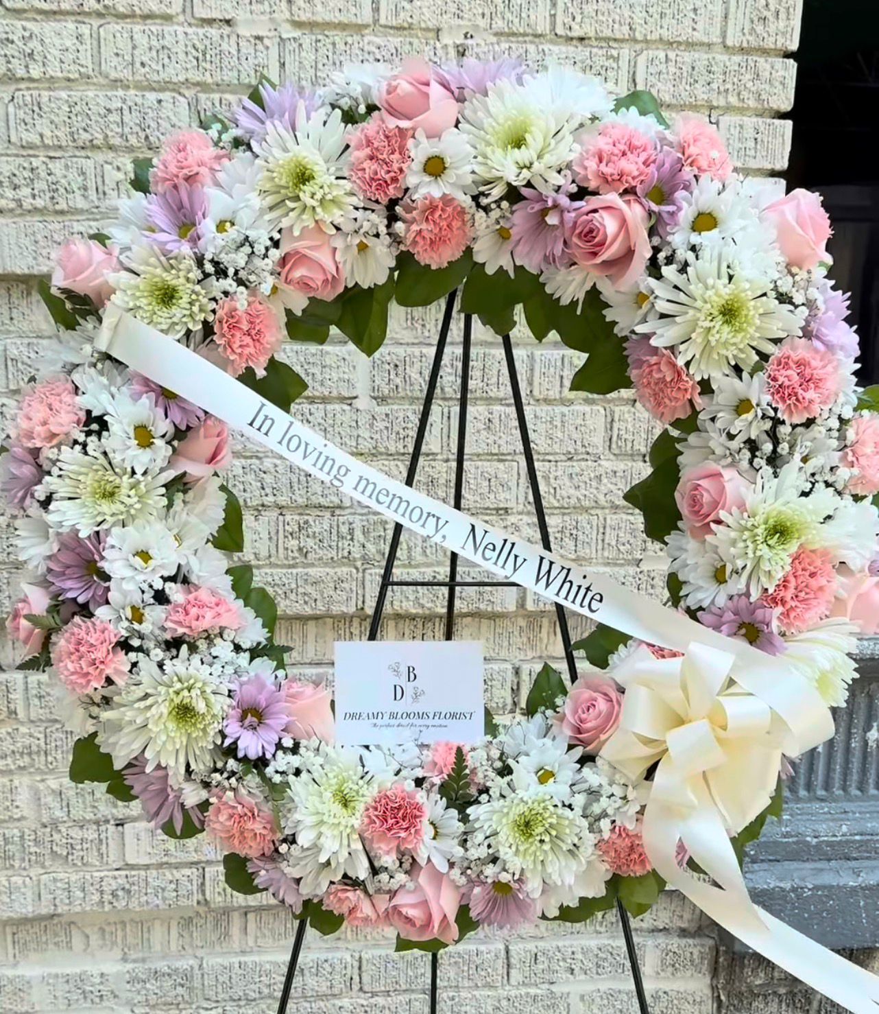 White and Pink Standing Wreath