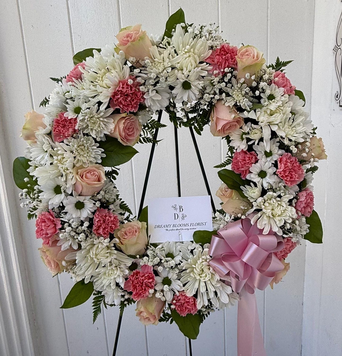 White and Pink Standing Wreath